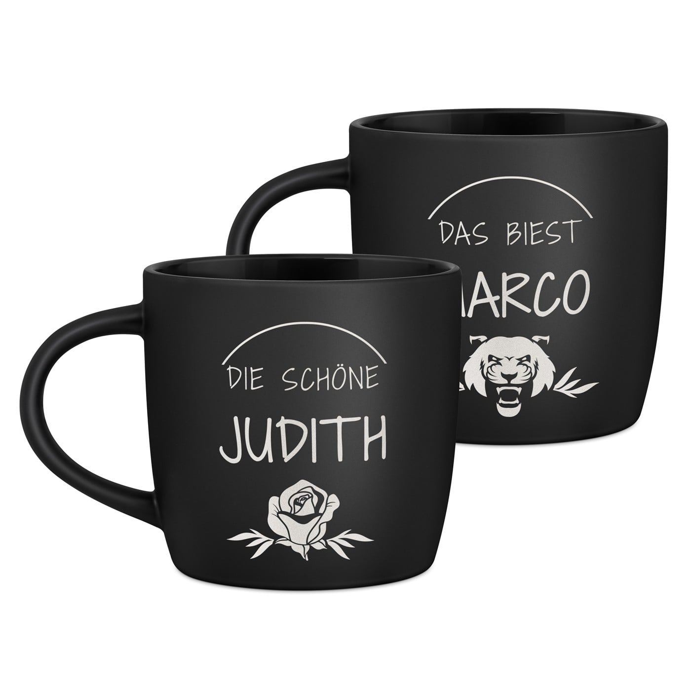 2 Keramik-Kaffeetassen mit Gravur Schwarz/Matt für ein Paar Ihre Ehefrau zum Hochzeitstag Valentinstag