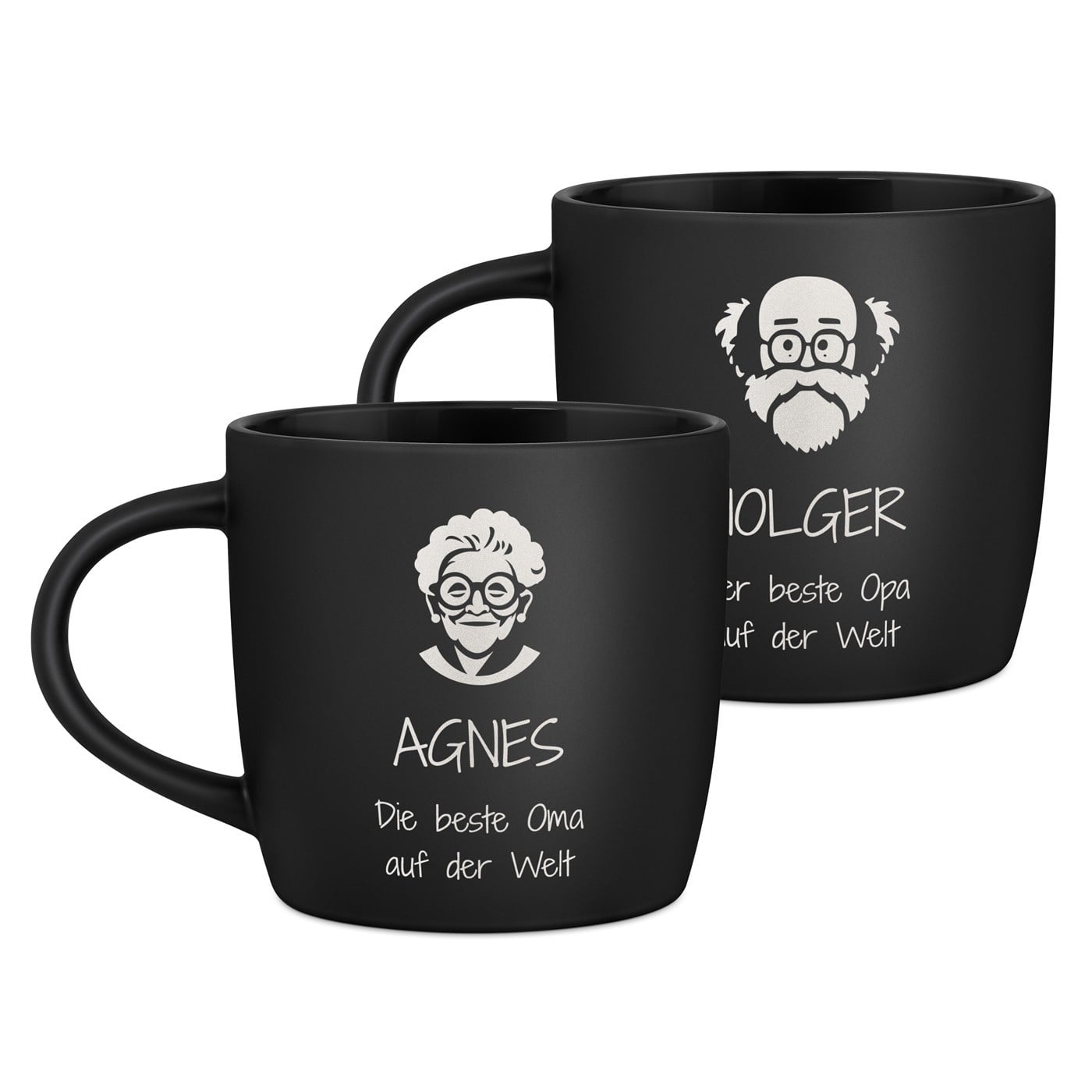 2 Keramik-Kaffeetassen mit Gravur Schwarz/Matt für Ihre Großeltern zum Ehrentag als Dankeschön zum Jubiläum