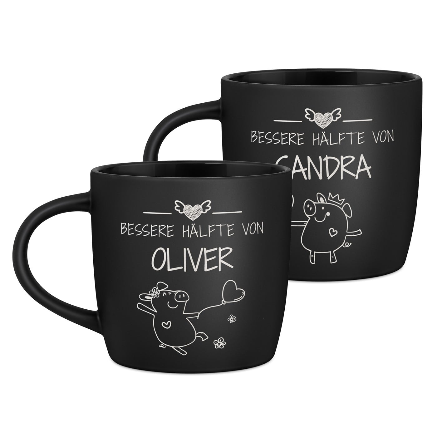2 Keramik-Kaffeetassen mit Gravur Schwarz/Matt für ein Paar Ihre Ehefrau Ihren Ehemann zum Valentinstag Jahrestag