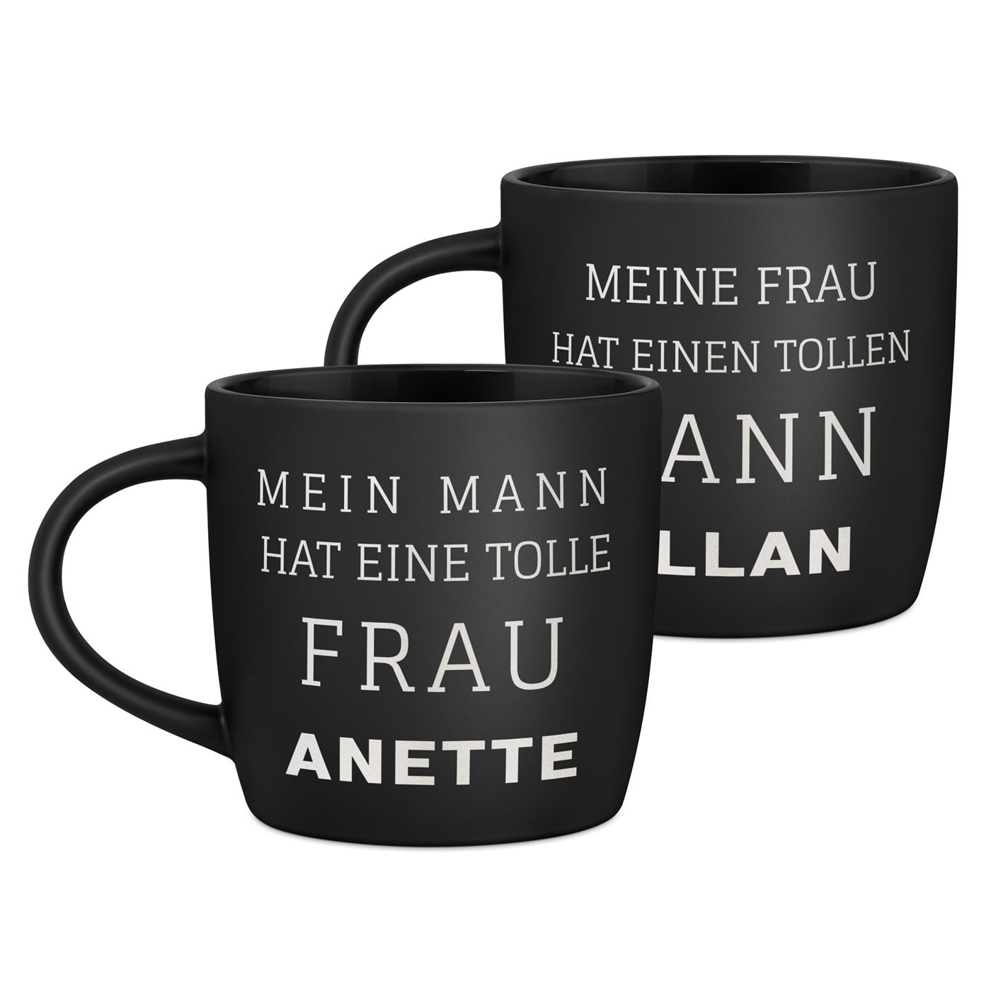 2 Keramik-Kaffeetassen mit Gravur Schwarz/Matt für ein Paar Ihre Ehefrau Ihren Ehemann zum Hochzeitstag Valentinstag