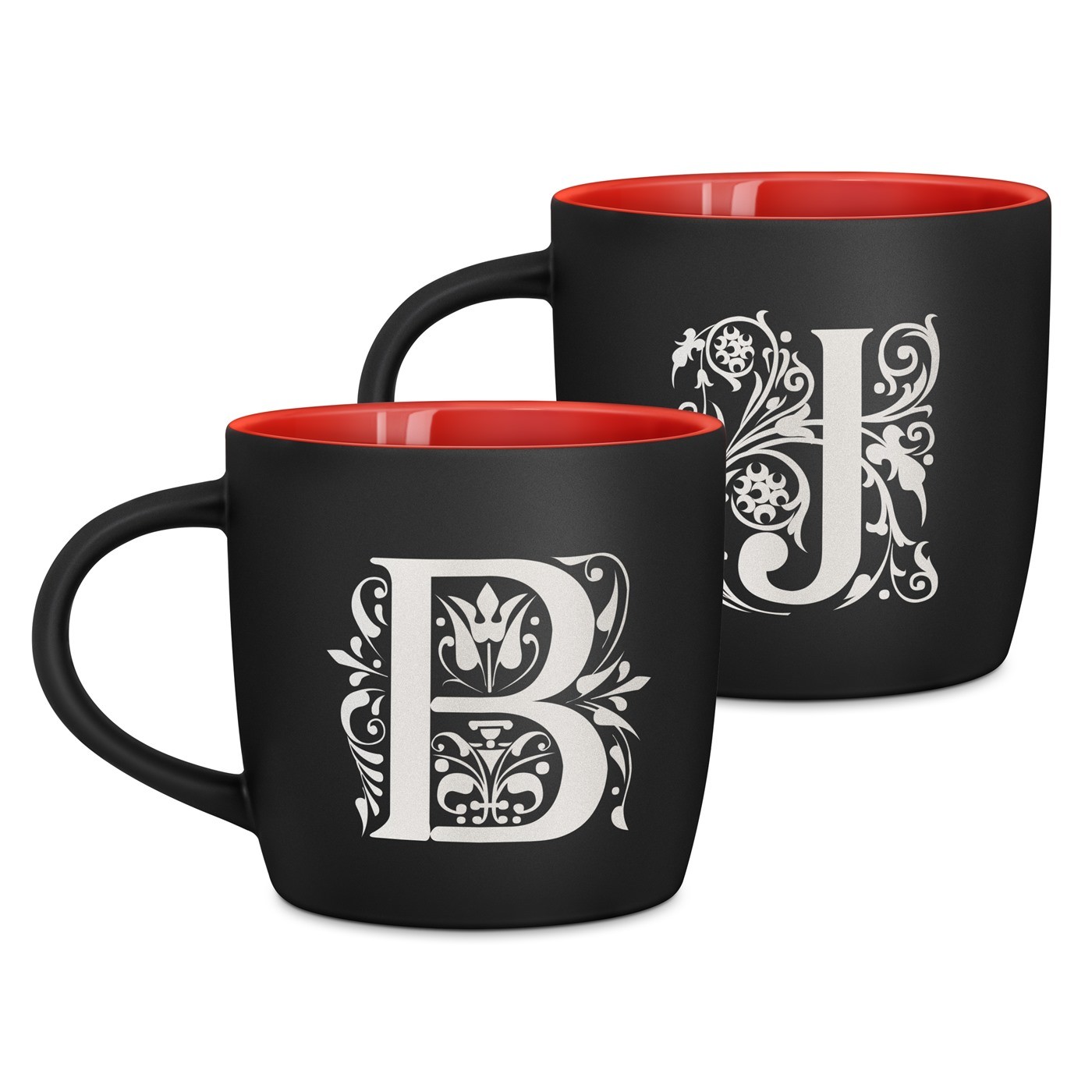 2 Keramikbecher mit Gravur Schwarz/Matt Innen Rot für ein Paar zur Hochzeit, zum Jahrestag, zur Einweihungparty