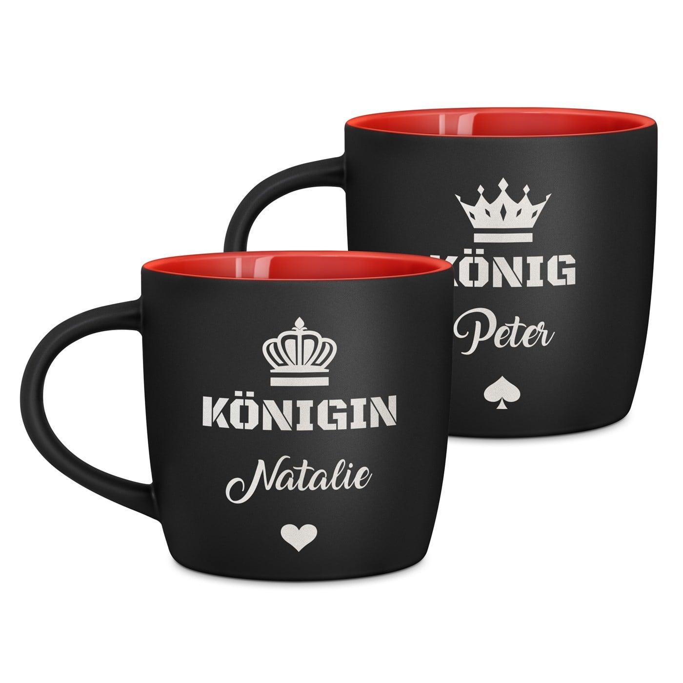 2 Keramikbecher mit Gravur Schwarz/Matt Innen Rot für ein Paar zur Trauung Einweihungparty zum Jahrestag