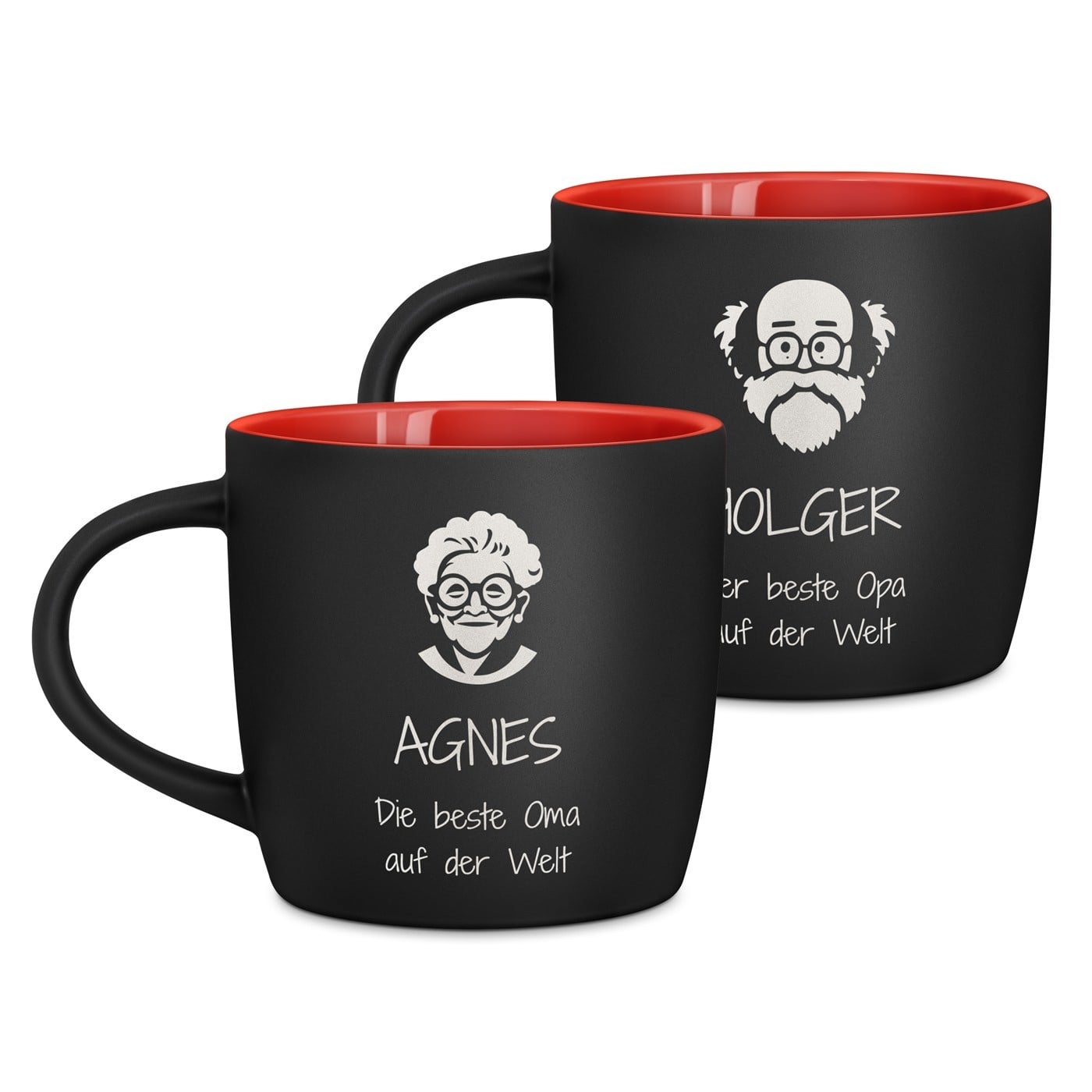 2 Keramikbecher mit Gravur Schwarz/Matt Innen Rot für Ihre Großeltern zum Ehrentag als Dankeschön zum Jubiläum