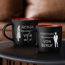 2 Keramikbecher mit Gravur Schwarz/Matt Innen Rot für ein Paar zur Hochzeit zum Jahrestag zur Einweihungparty