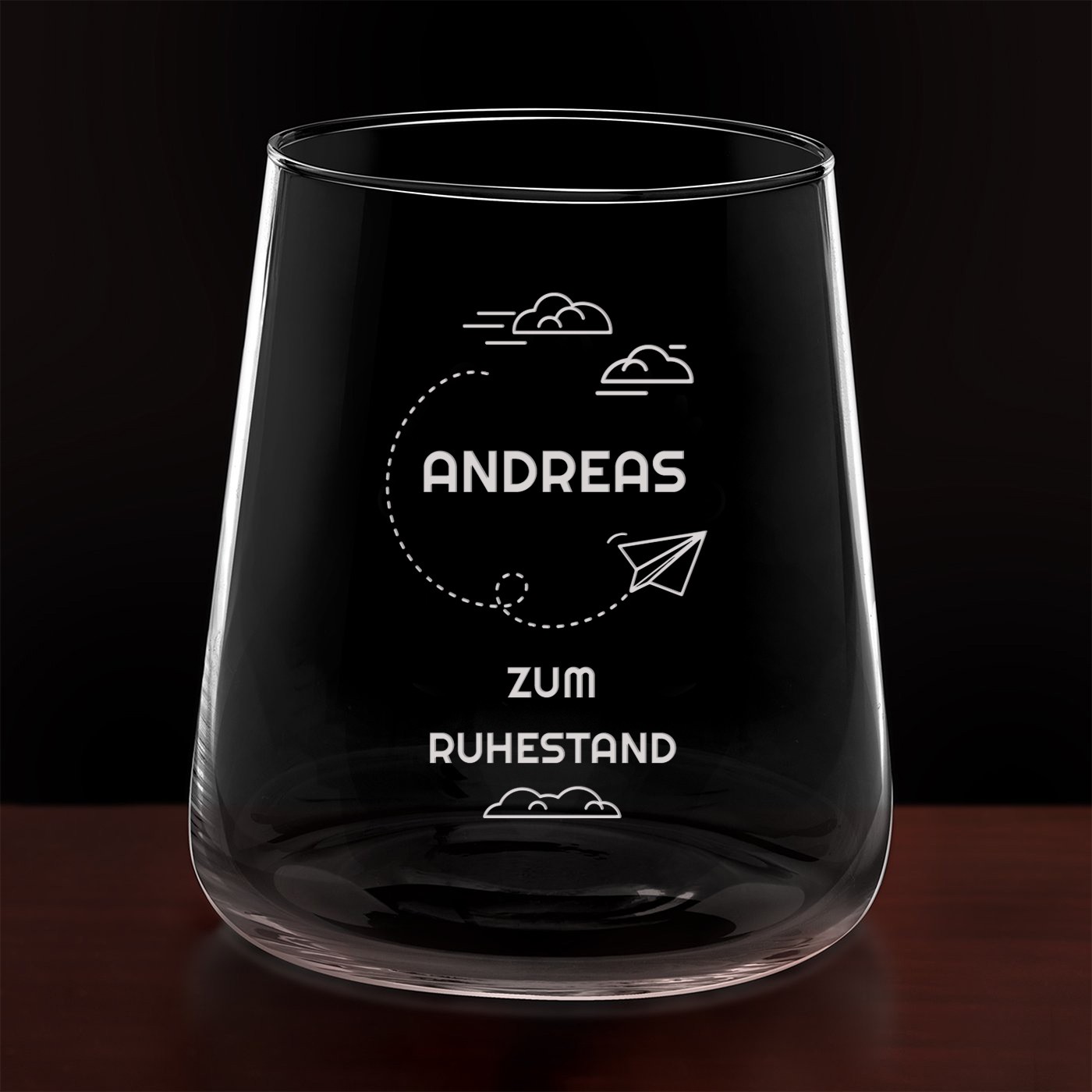 Avant-Garde 6 Weingläser ohne Stiel mit Gravur für einen Rentner