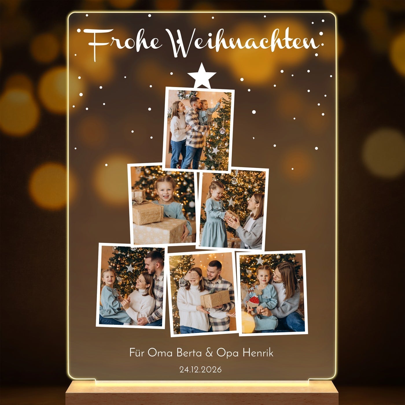 Beleuchteter LED-Rahmen mit eigenen Fotos und Holzständer Größe L für Ihre Großeltern zu Weihnachten