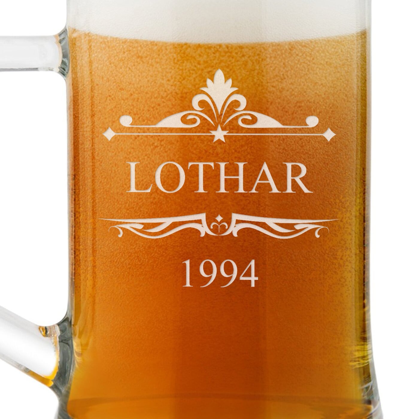 Bierkrug aus Glas mit Gravur für Ihren Freund zum Geburtstag