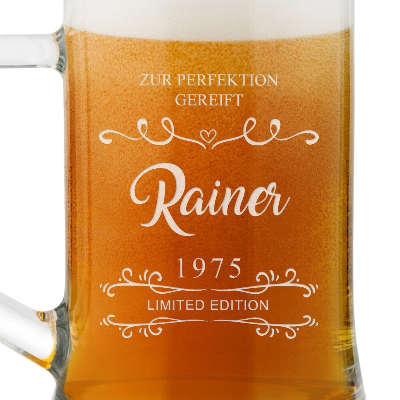 Bierkrug aus Glas mit Gravur für Ihren Freund zum Valentingstag