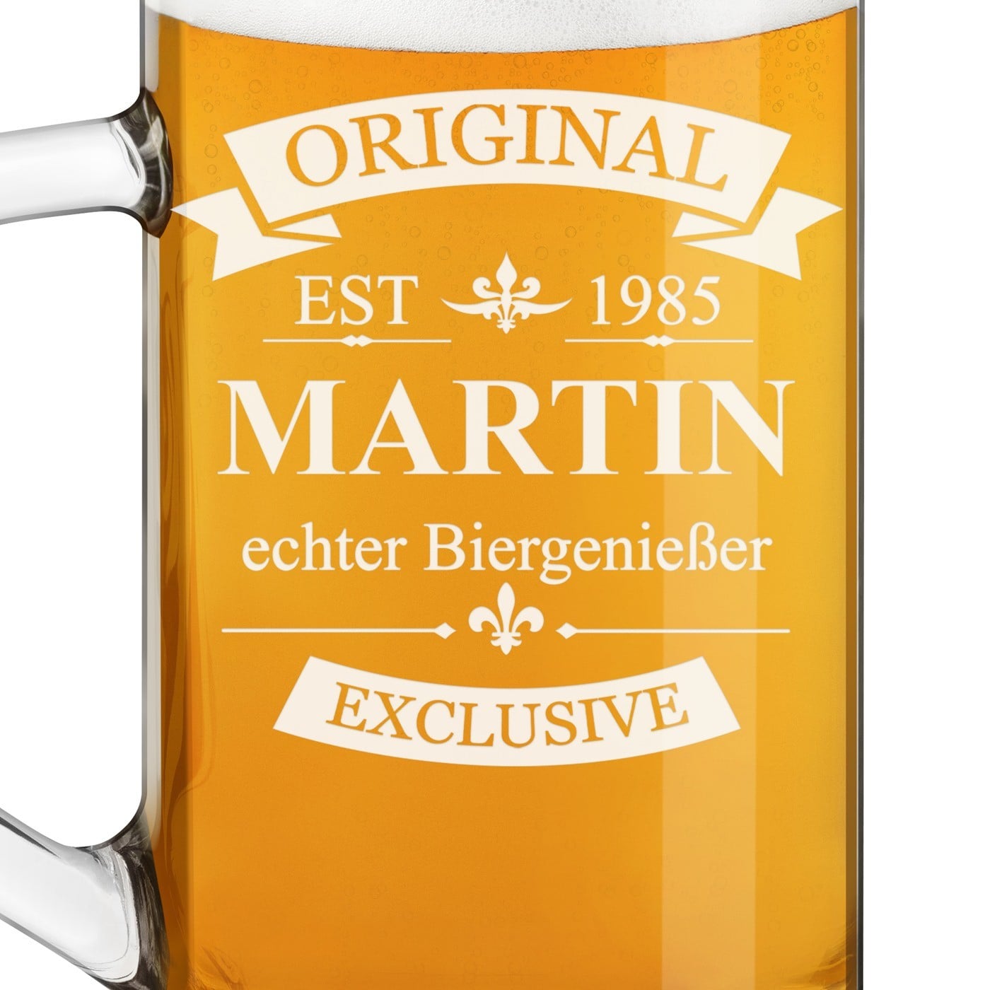 Bierseidel aus Glas mit Gravur für einen Bierliebhaber zum Geburtstag