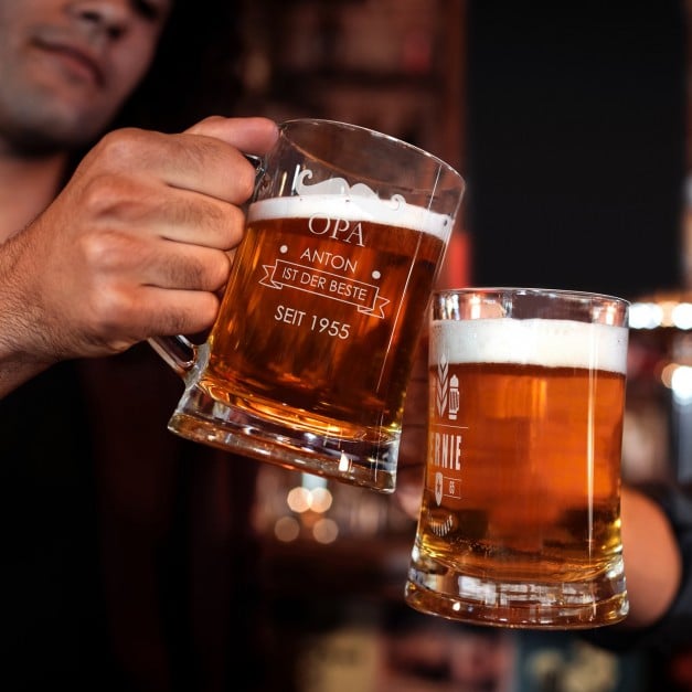 Bierkrug aus Glas mit Gravur für Ihren Opa
