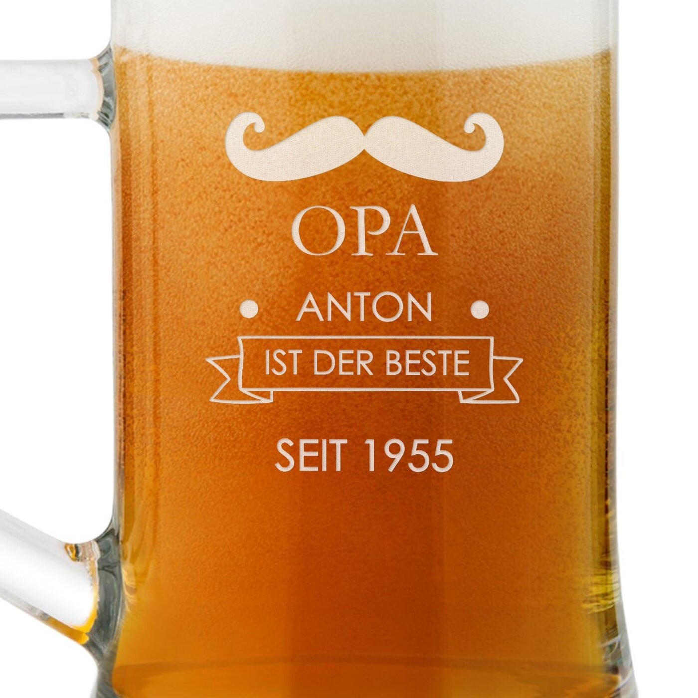 Bierkrug aus Glas mit Gravur für Ihren Opa