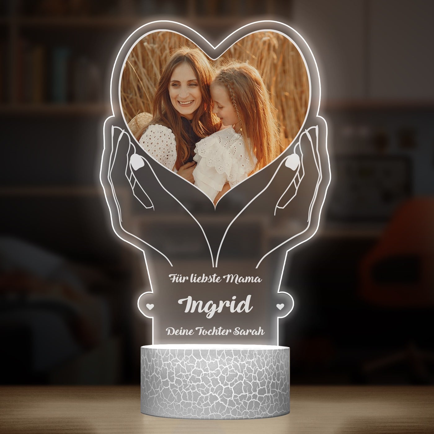 Nachtlicht mit buntem Aufdruck und LED-Sockel für Ihre Mama