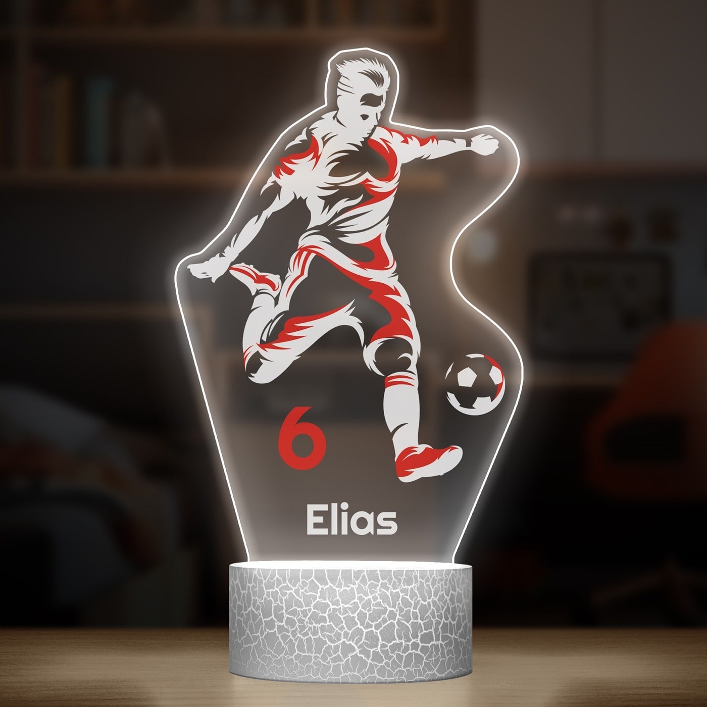 Nachtlicht mit buntem Aufdruck und LED-Sockel für einen Fußballer Fußballfan zum Geburtstag
