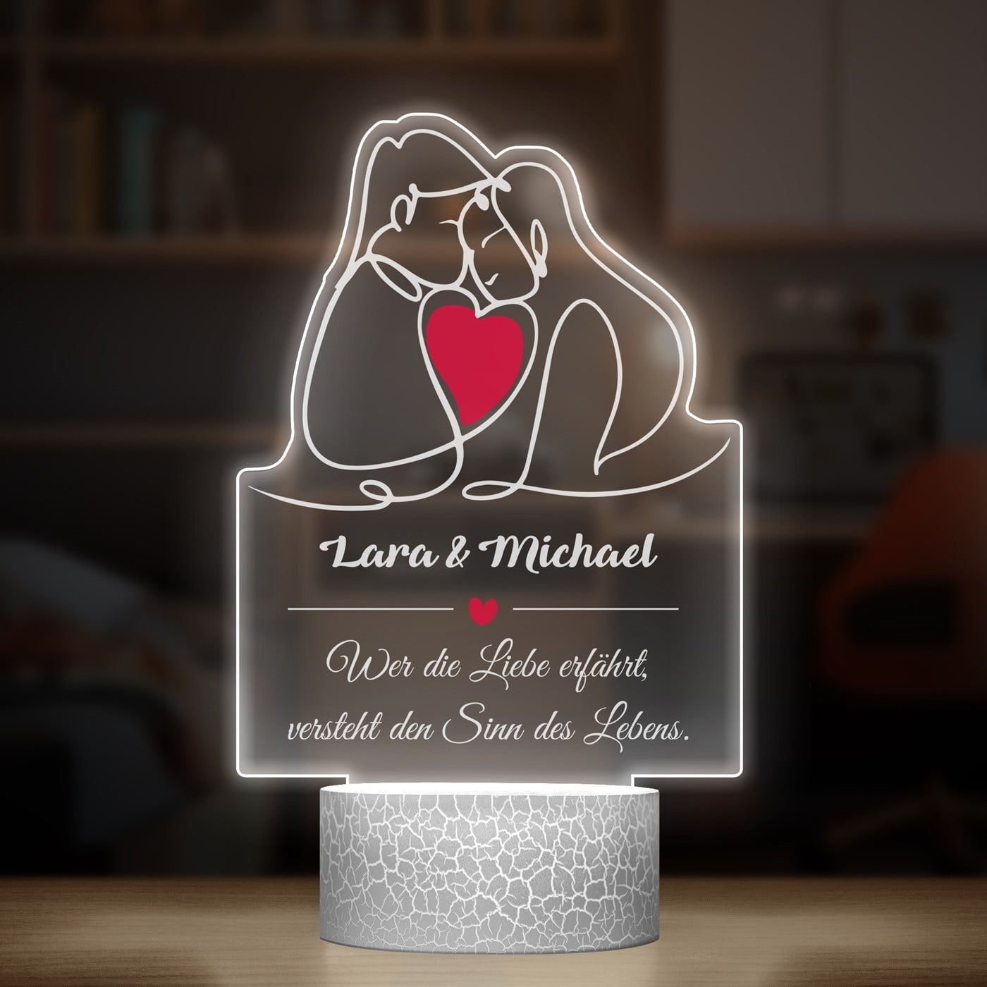 Nachtlicht mit buntem Aufdruck und LED-Sockel für ein Paar zur Eheschließung zum Hochzeitstag Valentinstag