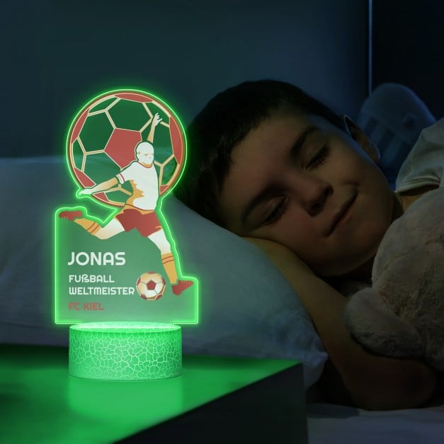 Nachtlicht mit buntem Aufdruck und LED-Sockel für einen Fußballspieler Sportler einen Jungen zum Ehrentag