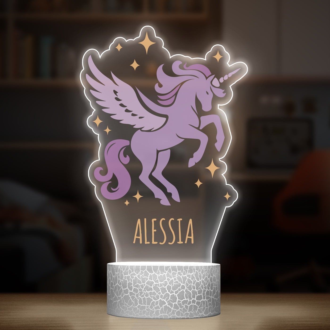 Nachtlicht mit buntem Aufdruck und LED-Sockel für ein Mädchen für sie zum Ehrentag