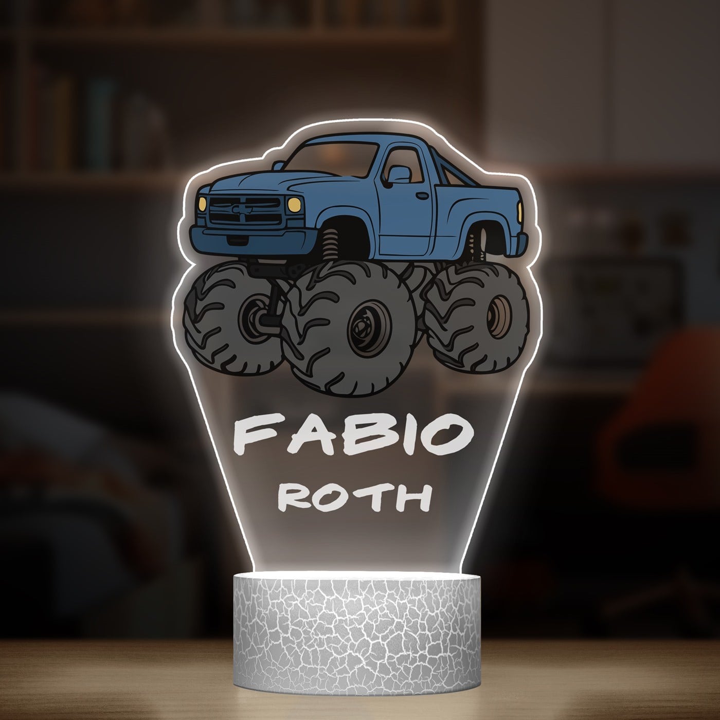 Nachtlicht mit buntem Aufdruck und LED-Sockel für ihn einen Jungen Autofahrer Motorsportfan