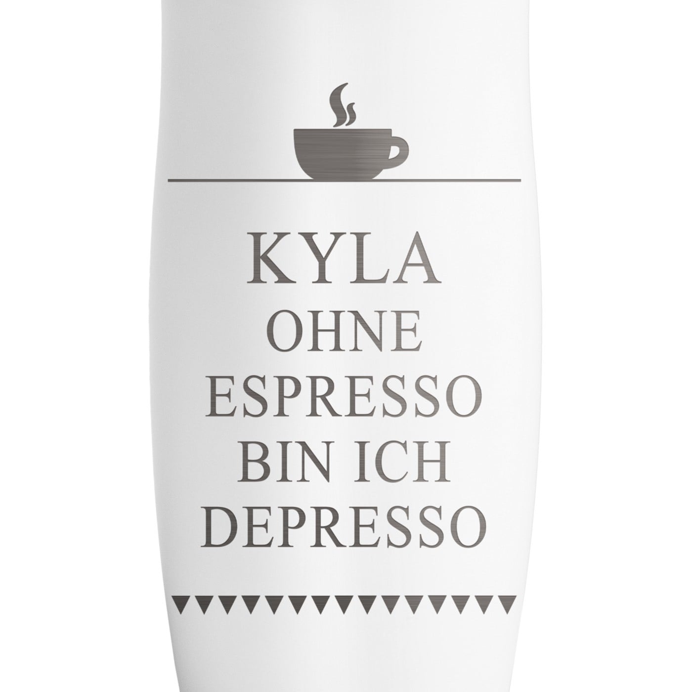 Luftdichter Thermobecher mit Gravur Weiß für einen Kaffeegenießerin zum Ehrentag Namenstag