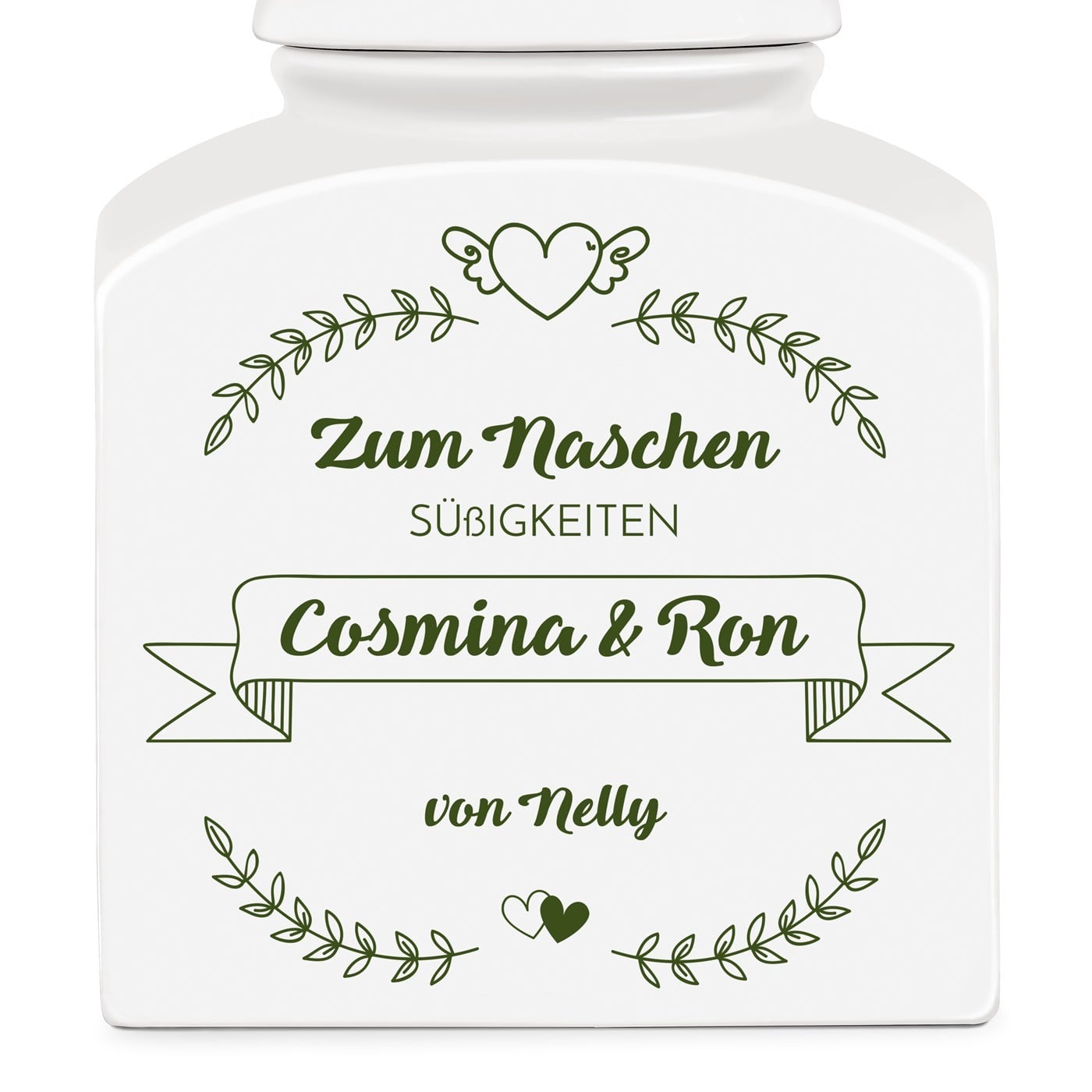 Weiße Keramikdose mit Aufdruck für ein Paar zur Verlobung