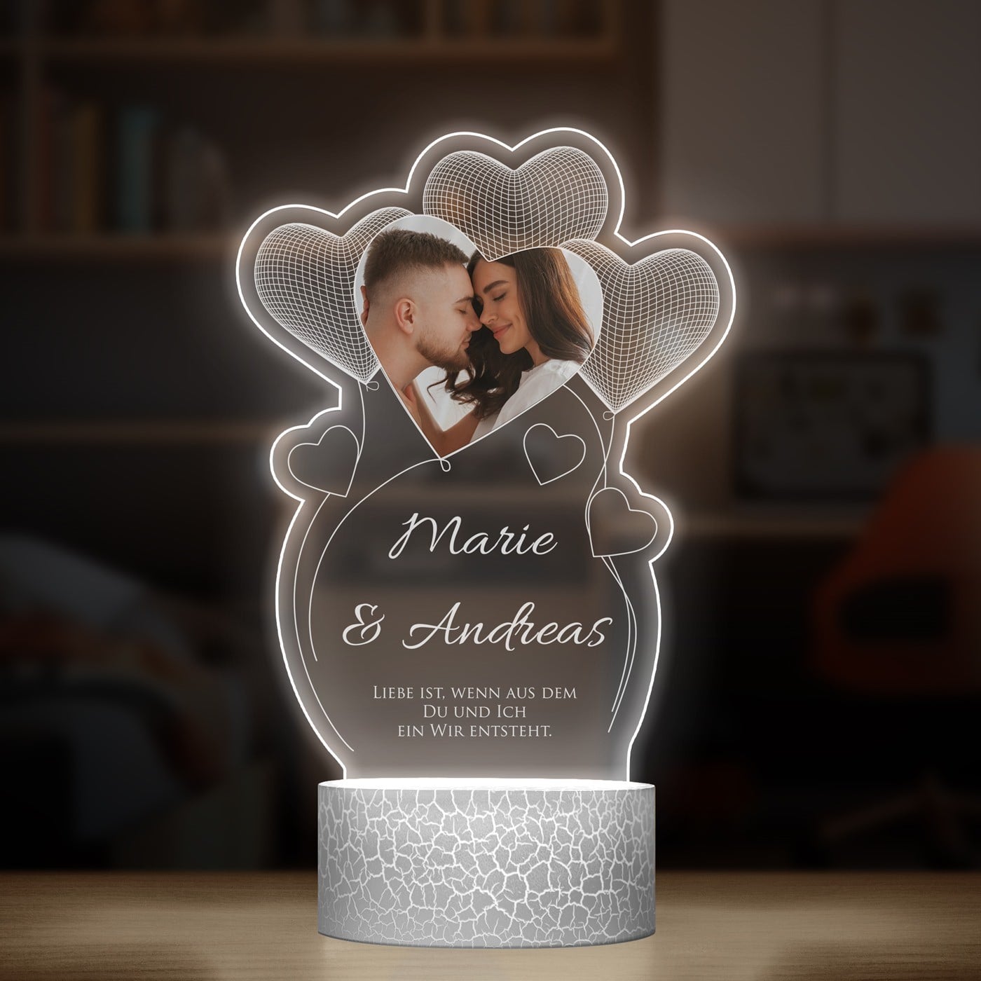 Nachtlicht mit buntem Aufdruck und LED-Sockel für Verliebte zum Valentinstag