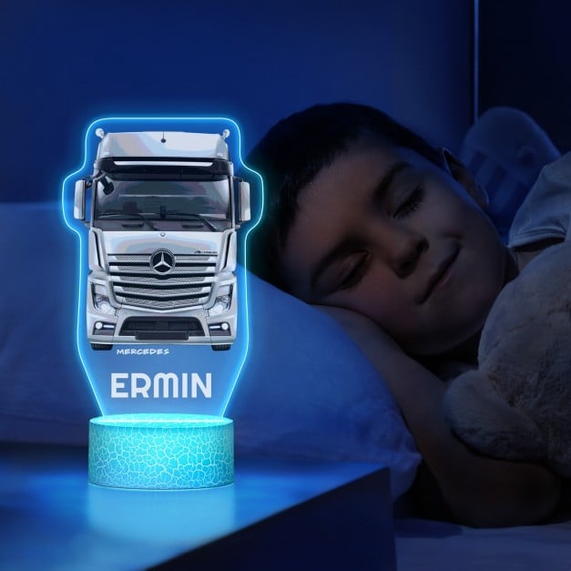 Nachtlicht mit buntem Aufdruck und LED-Sockel für einen LKW-Liebhaber zum Ehrentag