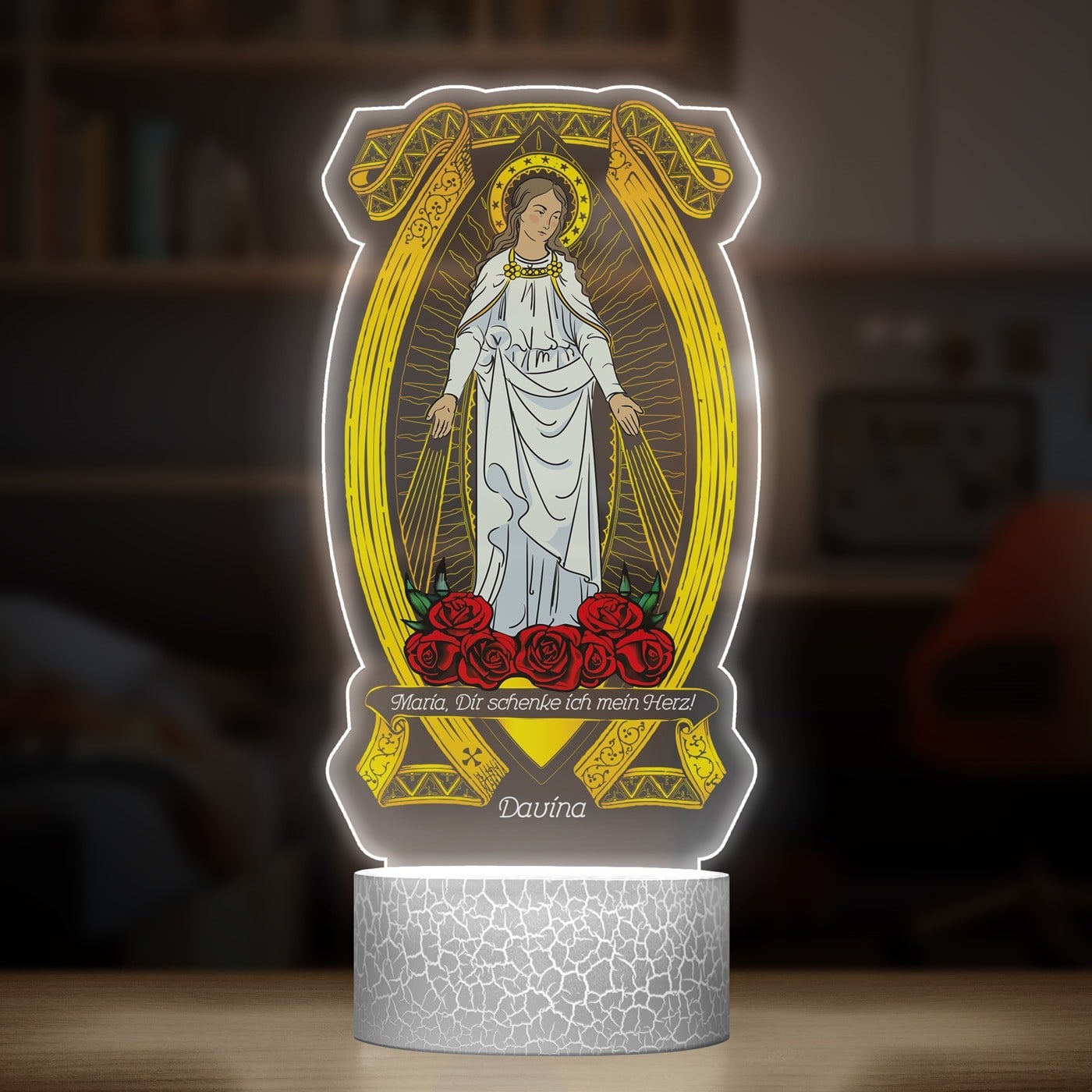 Nachtlicht mit buntem Aufdruck und LED-Sockel für ein Mädchen eine Nonne zur Taufe Kommunion Firmung Konfirmation