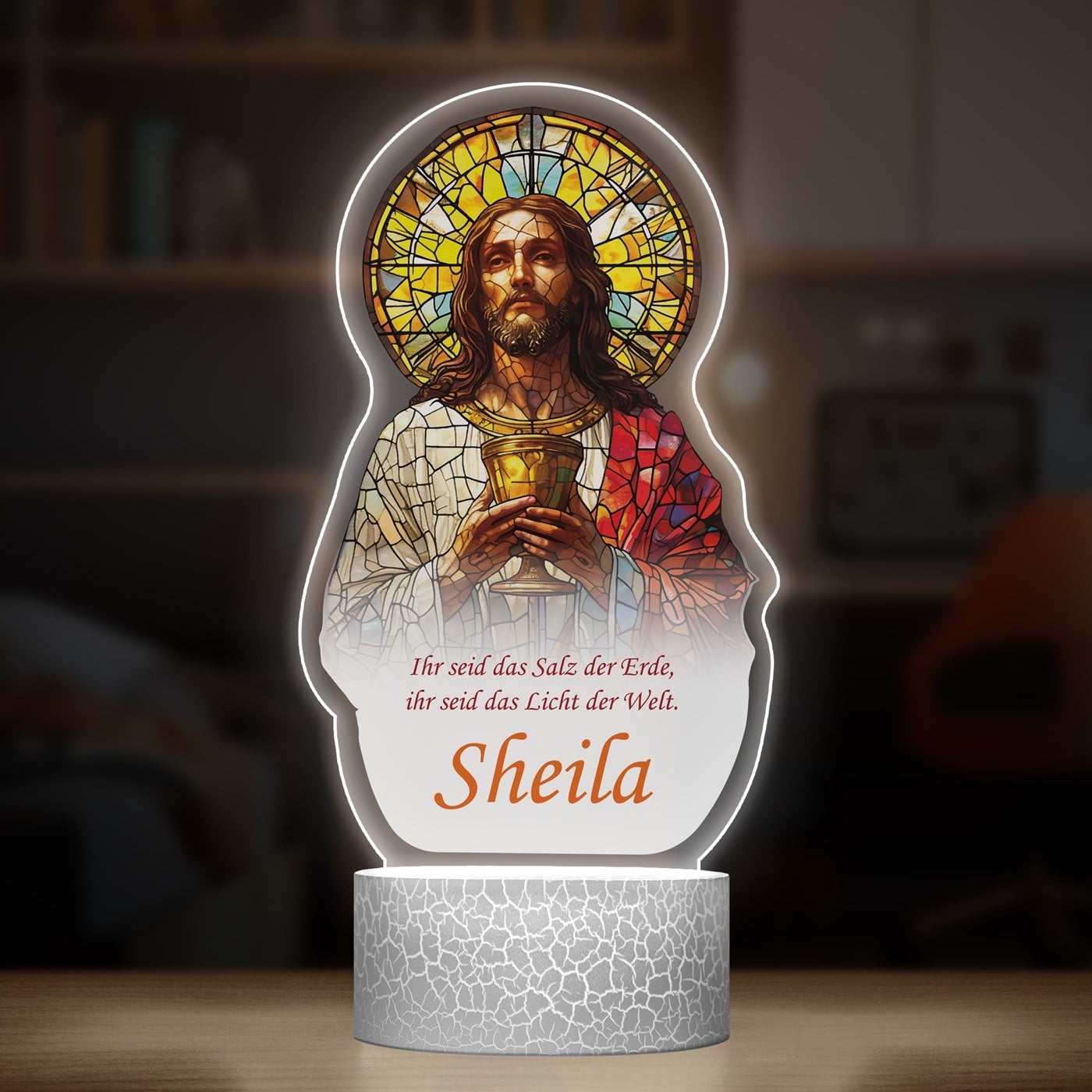 Nachtlicht mit buntem Aufdruck und LED-Sockel für sie ein Mädchen zur Kommunion Firmung Konfirmation