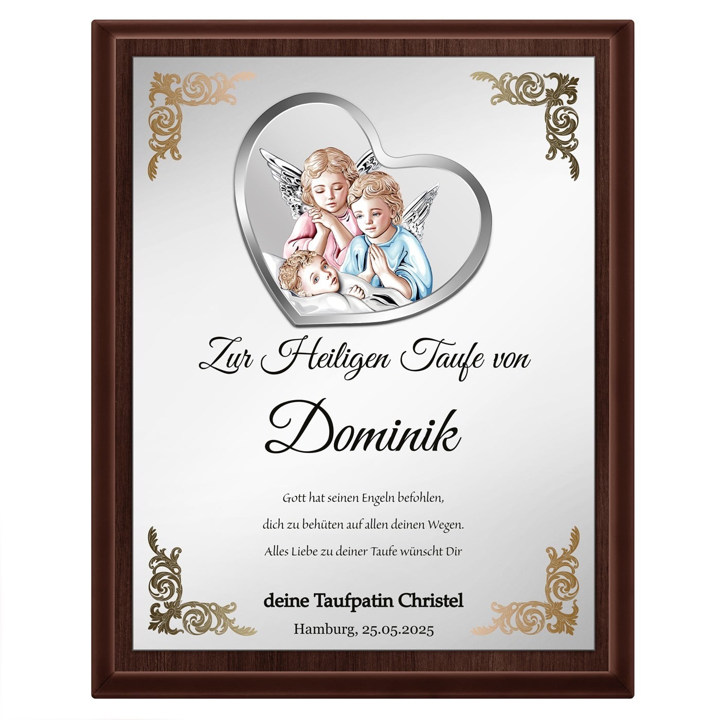 Personalisierte Holztafel mit Aufdruck für einen Jungen zur Taufe
