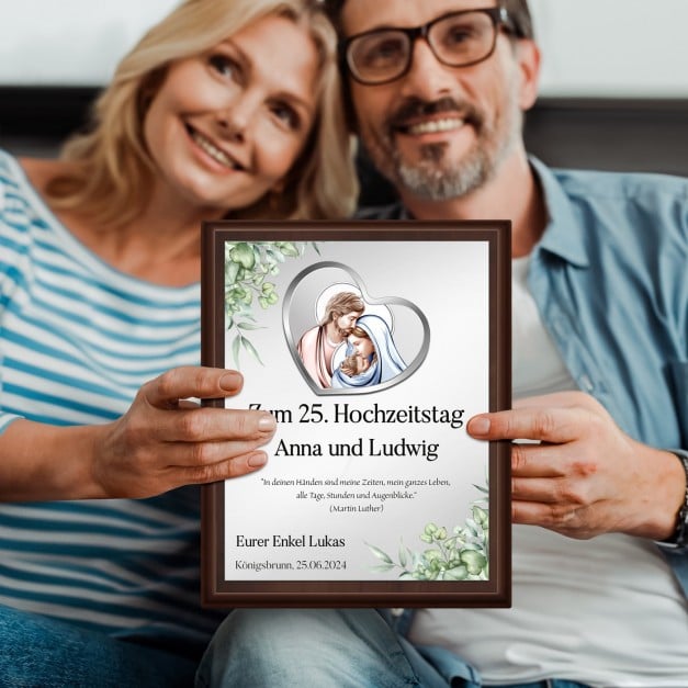 Personalisierte Holztafel mit Aufdruck für ein Paar zum 25. Hochzeitstag