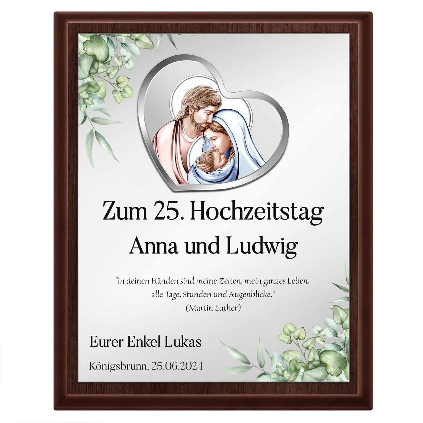 Personalisierte Holztafel mit Aufdruck für ein Paar zum 25. Hochzeitstag