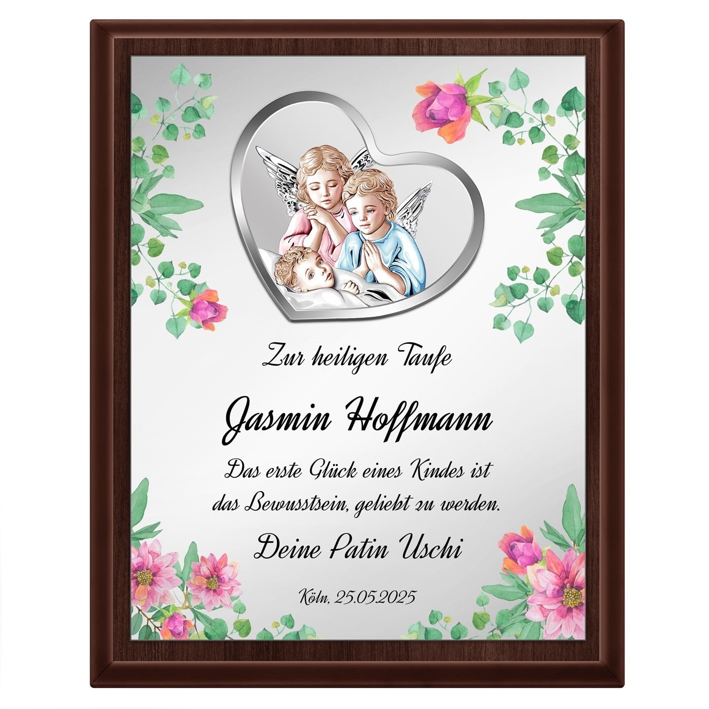 Personalisierte Holztafel mit Aufdruck für ein Mädchen zur Taufe