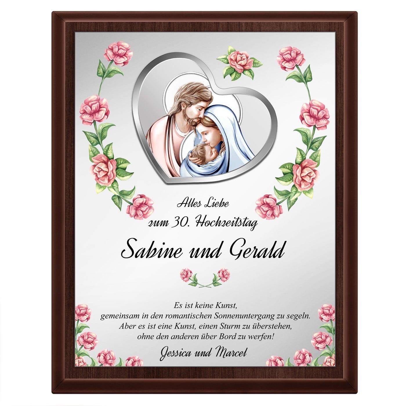 Personalisierte Holztafel mit Aufdruck für ein Ehepaar zum 30. Hochzeitstag