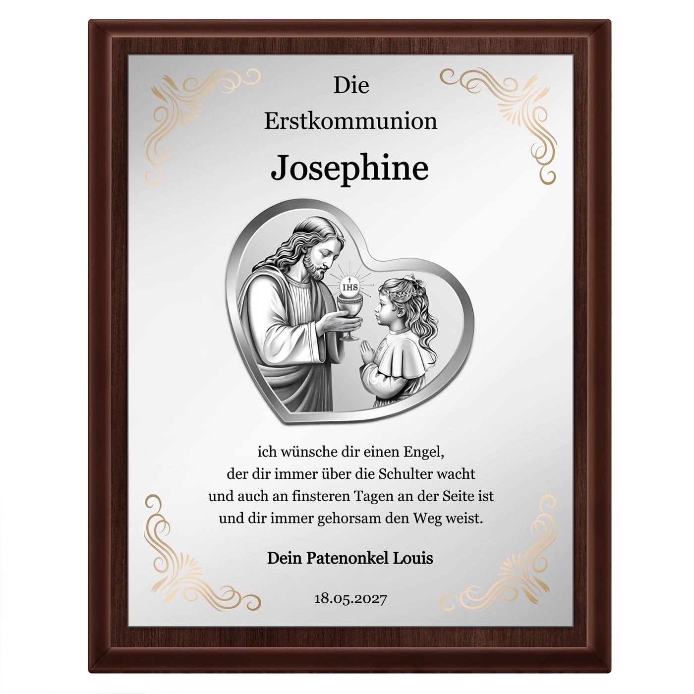 Personalisierte Holztafel mit Aufdruck für ein Mädchen zur Heiligen Kommunion