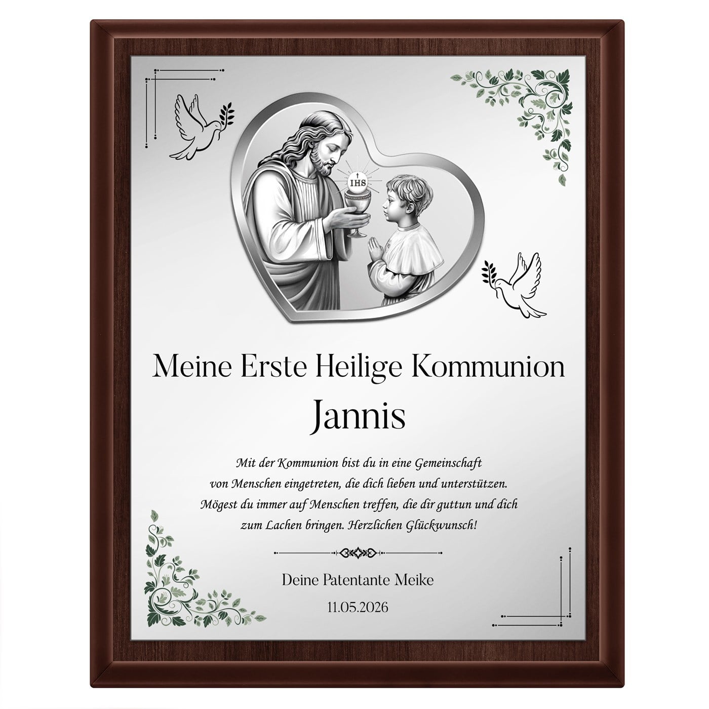 Personalisierte Holztafel mit Aufdruck für einen Jungen zur Heiligen Kommunion