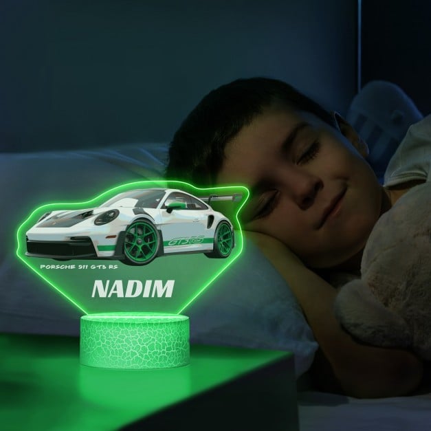 Nachtlicht mit buntem Aufdruck und LED-Sockel für einen Autofahrer Motorsportfan zum Ehrentag