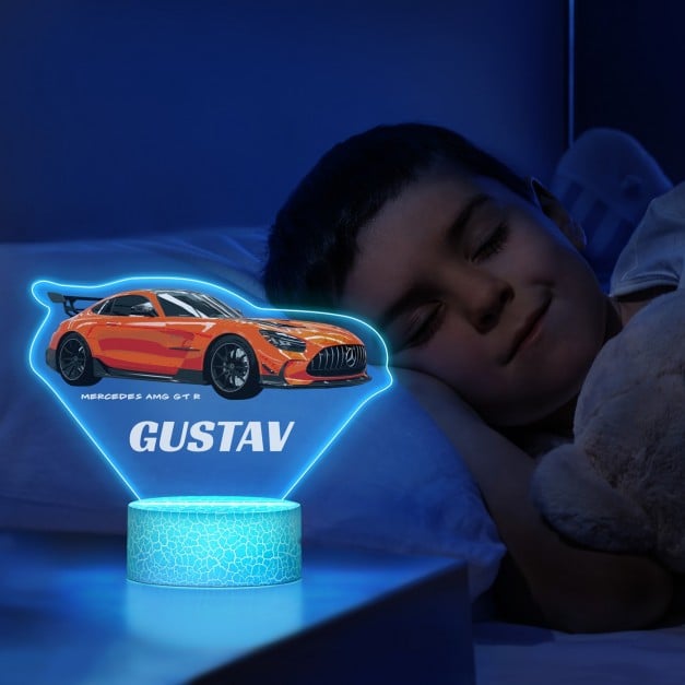 Nachtlicht mit buntem Aufdruck und LED-Sockel für einen Fahrer Motrosportfan zum Ehrentag