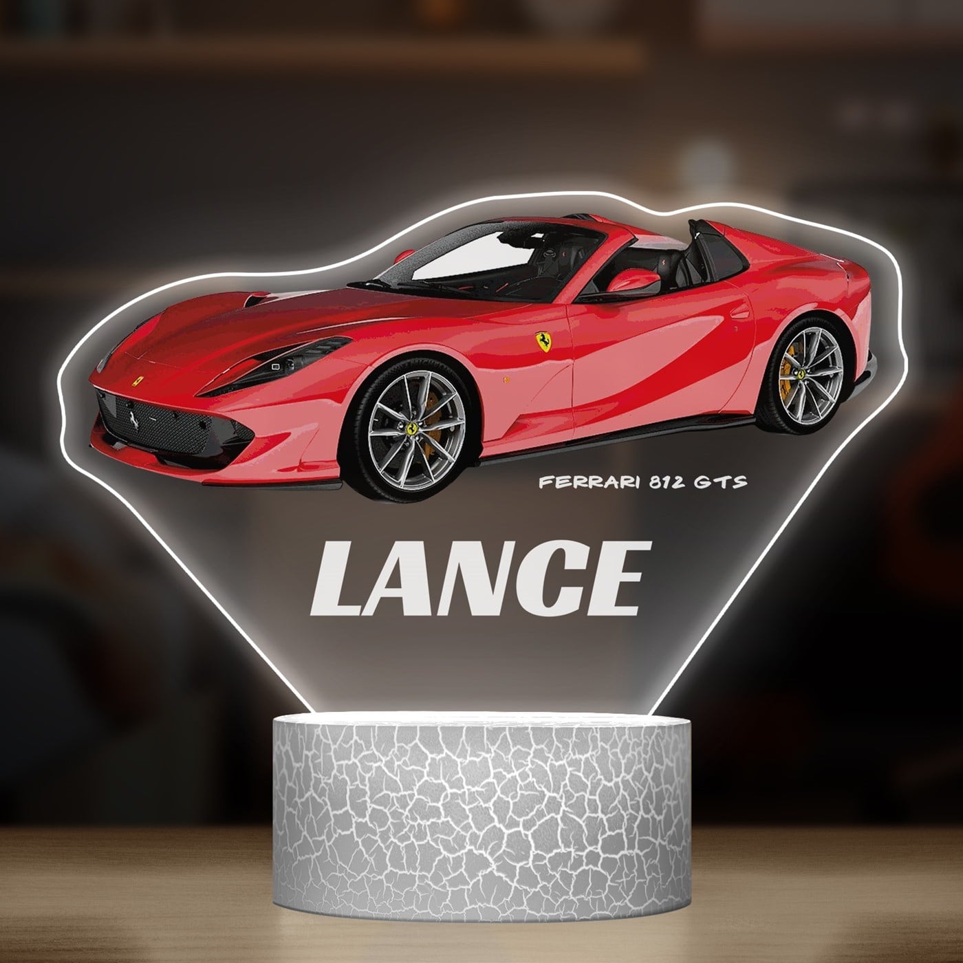 Nachtlicht mit buntem Aufdruck und LED-Sockel für einen Autofreak Motorsportfan zum Ehrentag