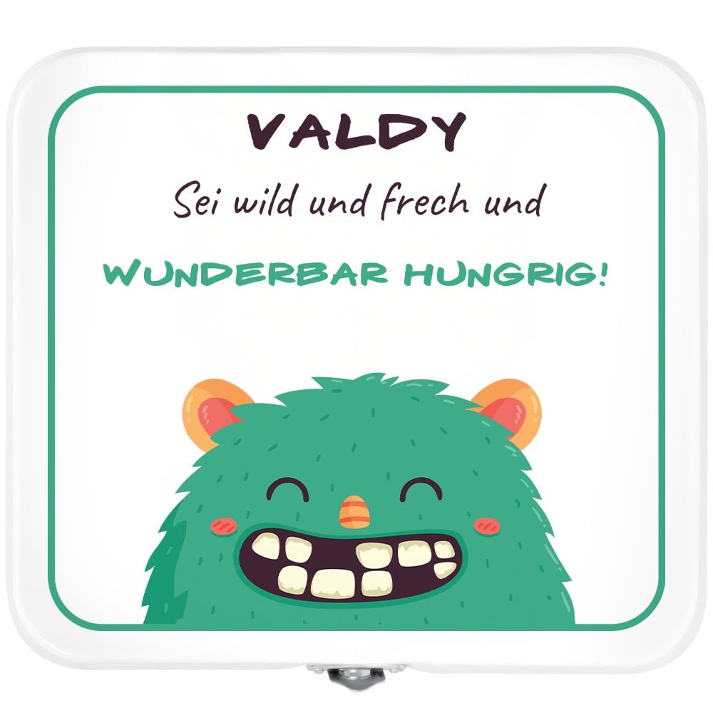 Weiße Metall-Lunchbox mit Aufdruck für einen Jungen zum Geburtstag Kindergartenstart