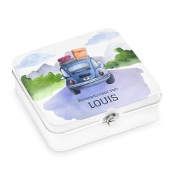 Weiße Metall-Lunchbox mit Aufdruck für einen Globetrotter Autofahrer Autofan zum Ehrentag
