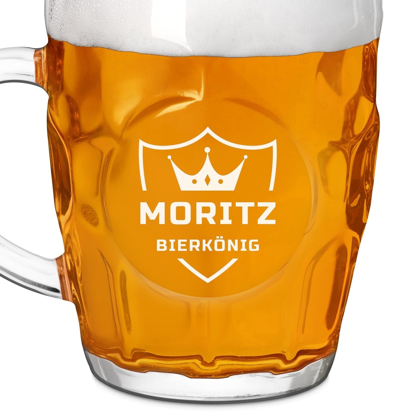 Bierkrug mit eingravierter Widmung für einen Mann zum Jubiläum