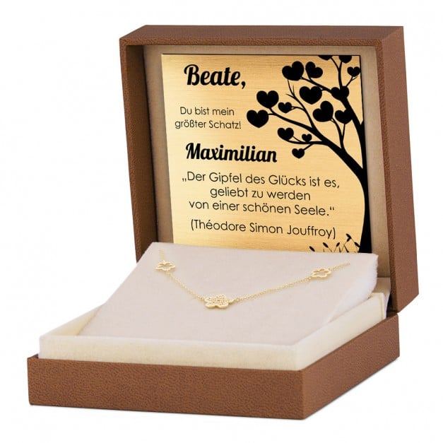 Promi Damenhalskette mit Blumenanhängern aus 333er Gold in exklusiver Geschenkbox mit Gravur