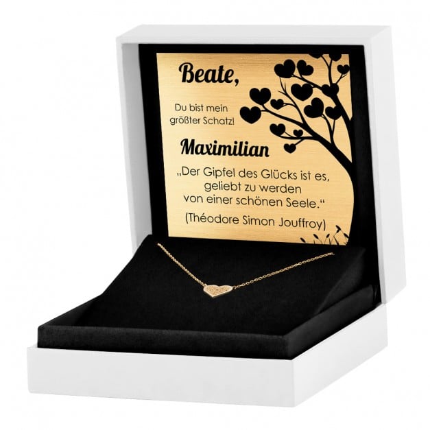 Promi Damenhalskette aus 333er Gold mit Boho Herzanhänger in exklusiver Geschenkbox mit Gravur