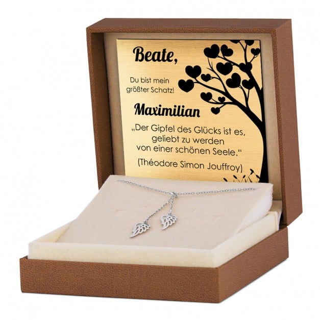 Damenhalskette aus 925er Sterlingsilber mit Engelsflügeln in exklusiver Geschenkbox mit Gravur