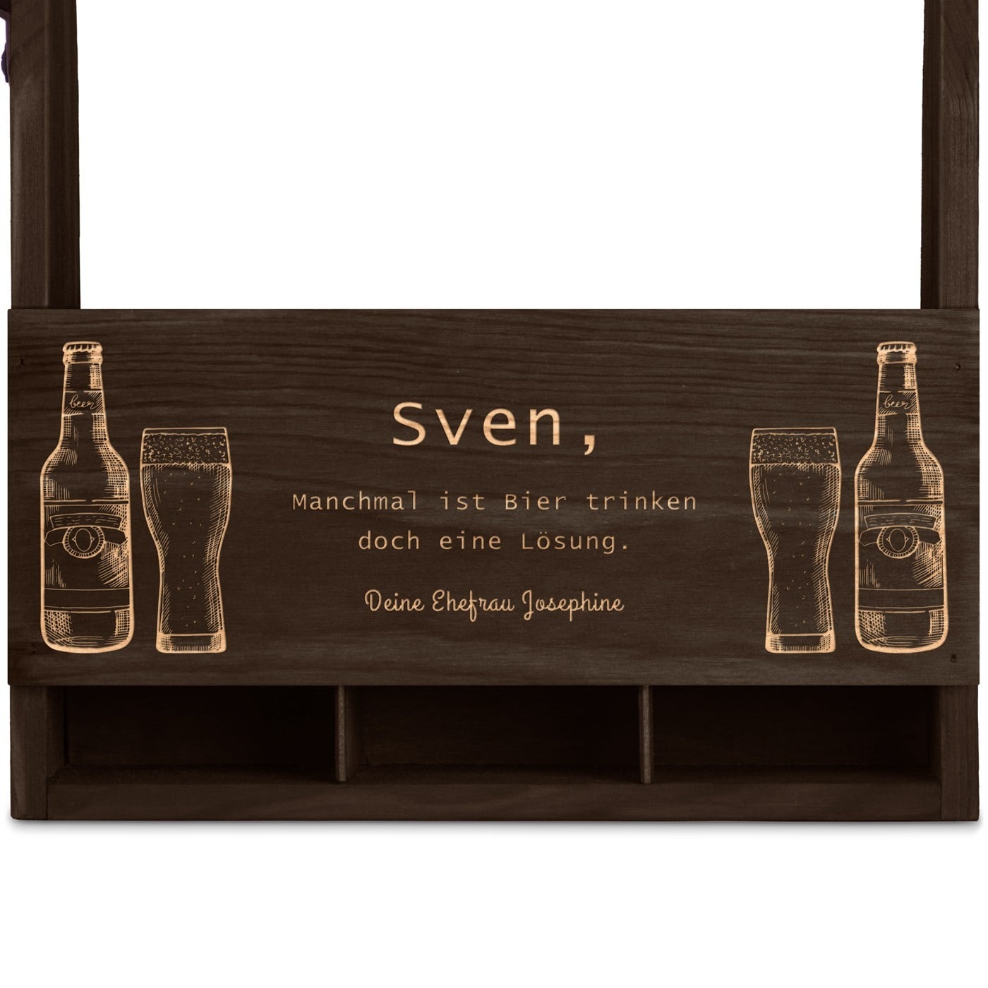 Bierträger aus Holz mit Flaschenöffner und Gravur für Ihren Ehemann