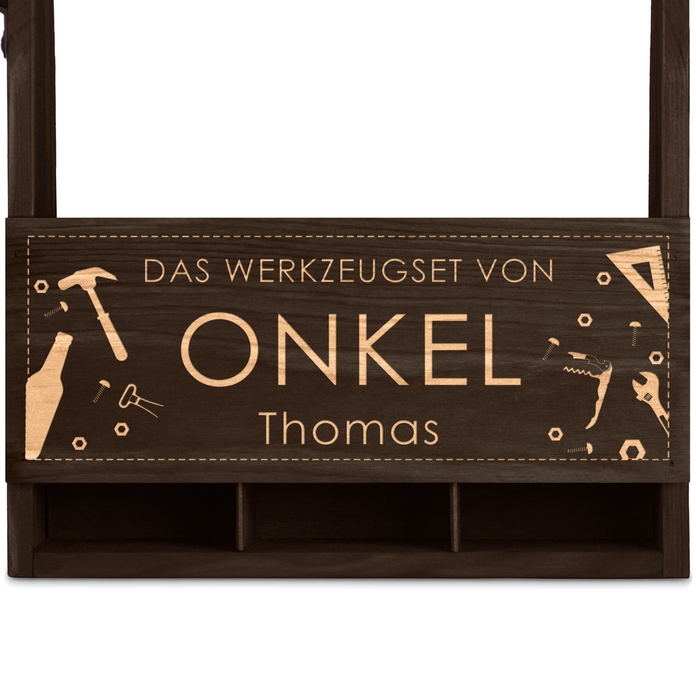 Bierträger aus Holz mit Flaschenöffner und Gravur für Ihren Onkel