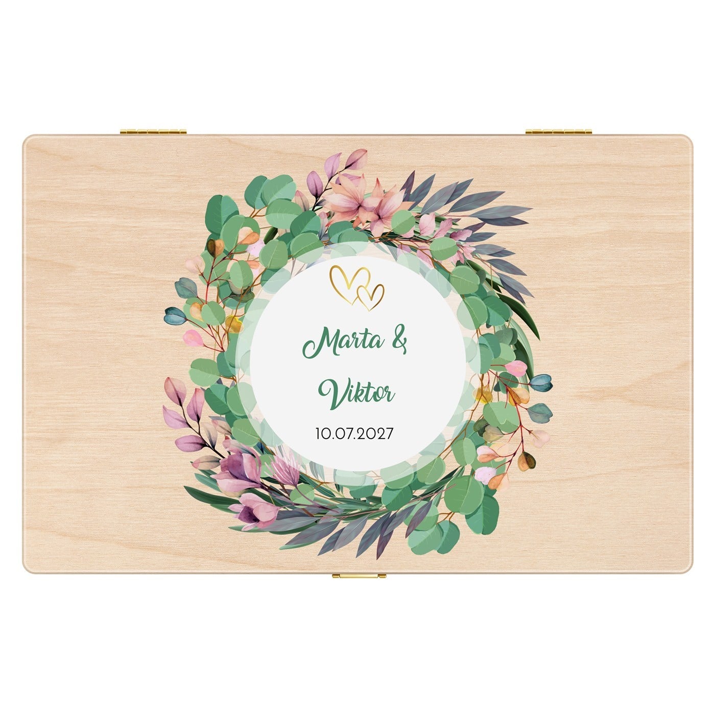 Kreative Erinnerungsbox aus Kiefernholz mit Aufruck für ein Ehepaar zum Hochzeitstag, zur Hochzeit