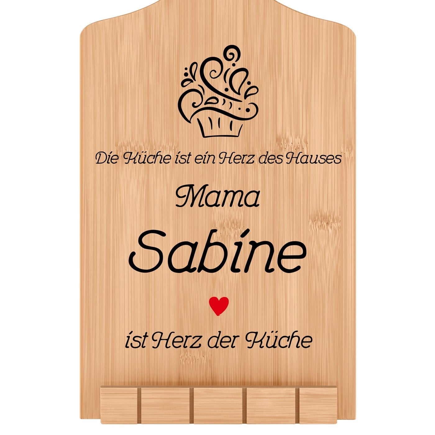 Buchständer in Form eines Küchenbretts mit Aufdruck für Ihre Mama