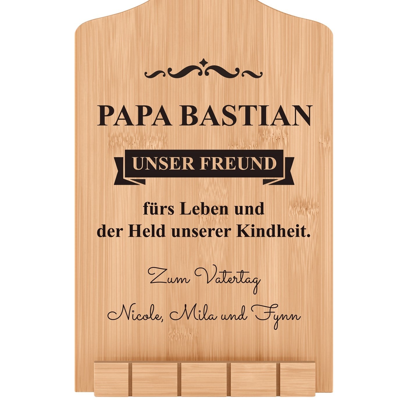 Buchständer in Form eines Küchenbretts mit Aufdruck für Ihren Papa