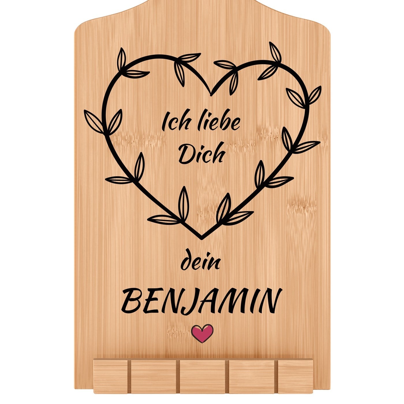 Buchständer in Form eines Küchenbretts mit Aufdruck für sie zum Valentinstag