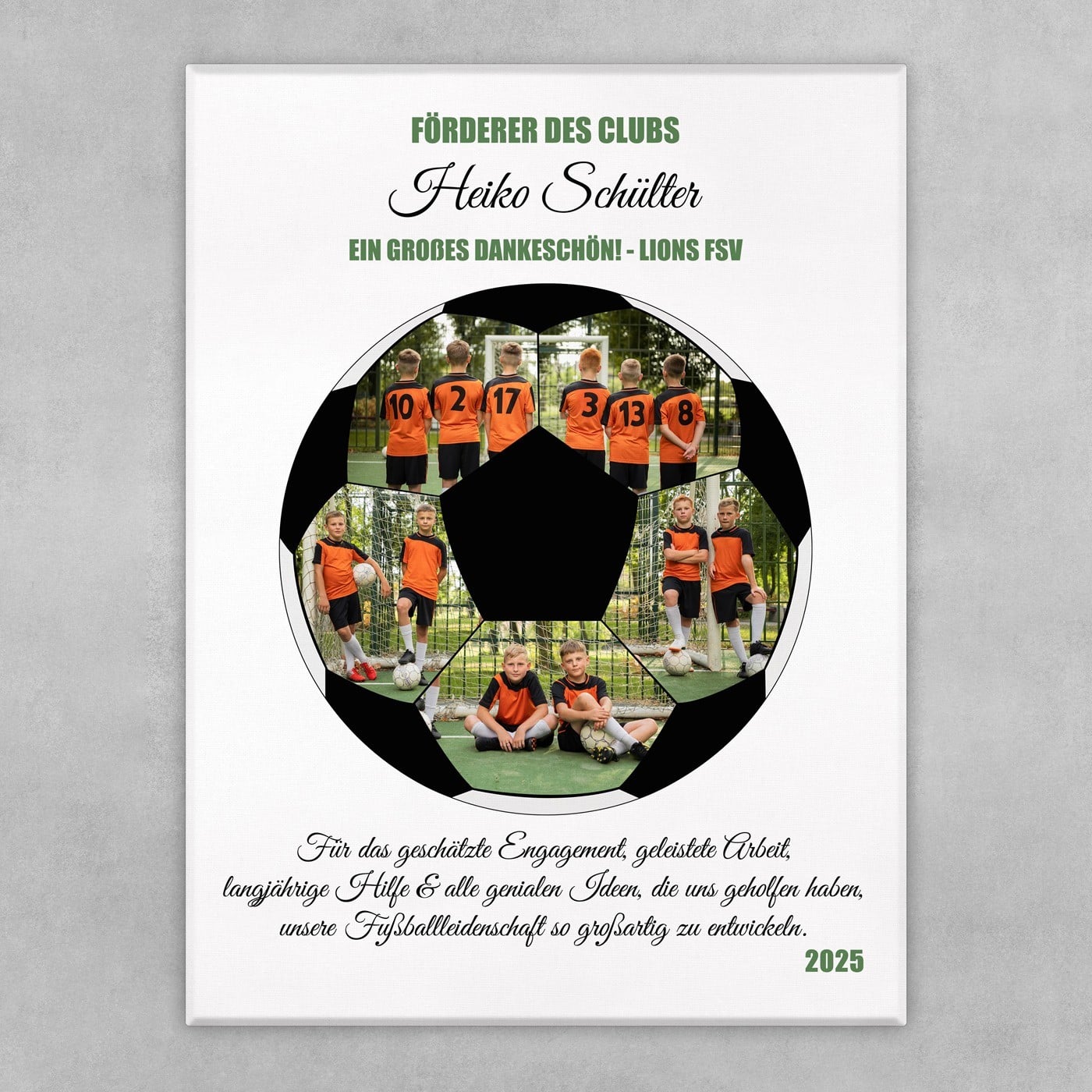 Fotoleinwand mit Aufdruck von eigenen Fotos für einen Fußballspieler Trainer